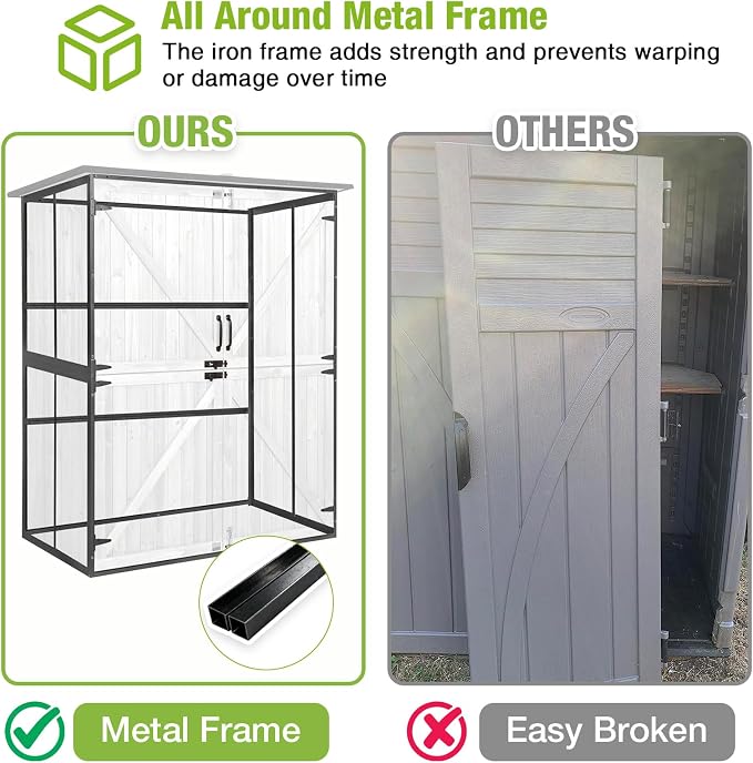 GUTINNEEN Outdoor Storage Cabinet Durable Metal Frame and Solid Wood Vertical - Image 3