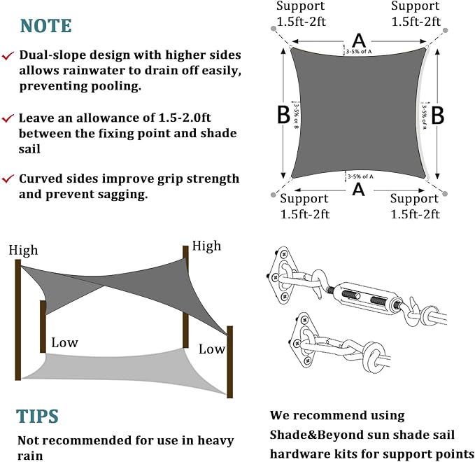 Shade&Beyond Custom Sun Shade Sail 10'x13'RectangleSun Sail Shades Patio UV - Image 5