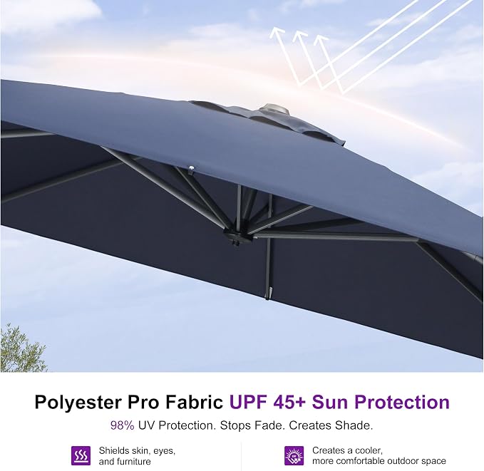 PURPLE LEAF Umbrella with Base & Cover 9' x 9' Custom Height Control Navy | - Image 6