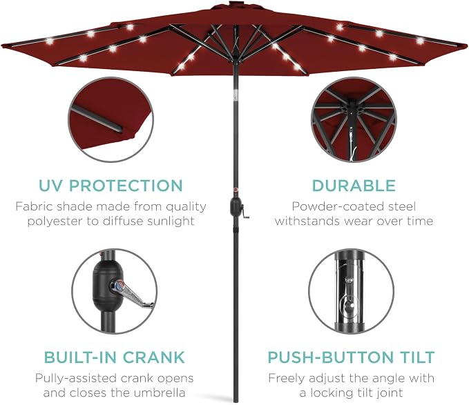 Best Choice Products 10ft Solar Polyester LED Lighted Patio Umbrella w/Tilt - Image 5