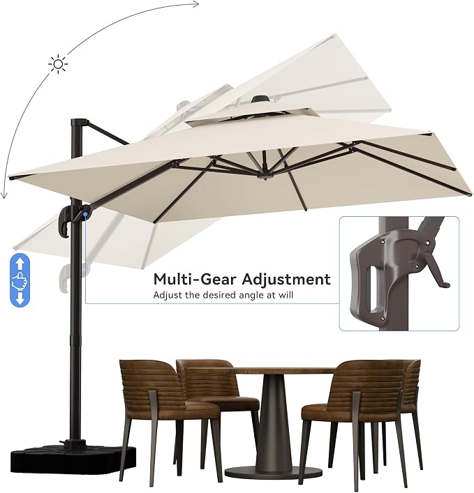 10x10FT Beige Cantilever Outdoor Patio Umbrella - Image 3