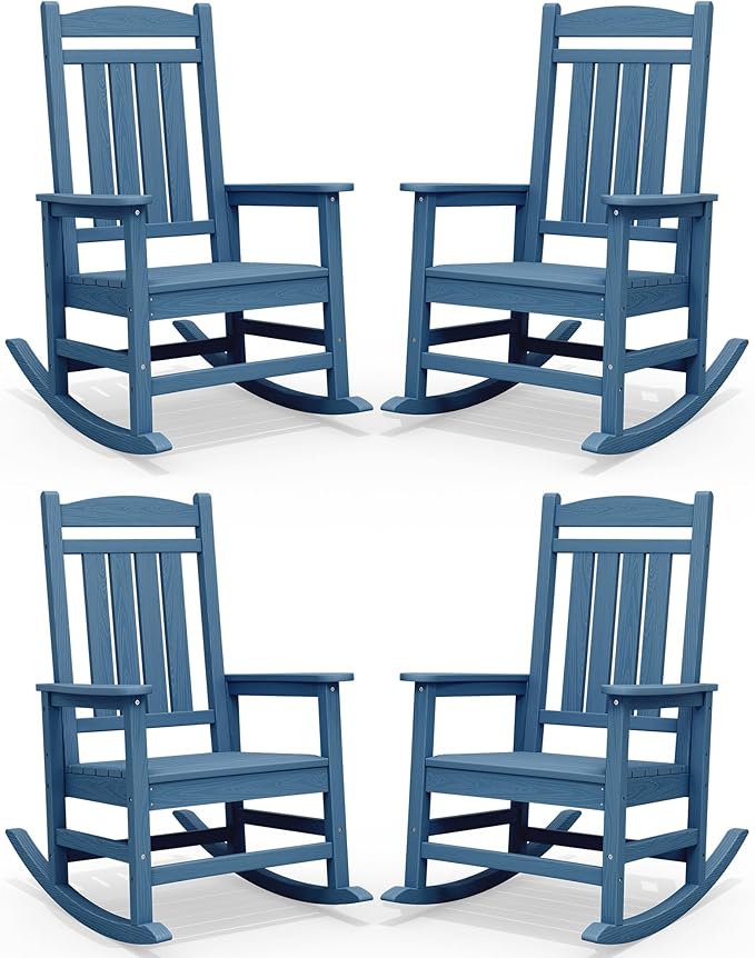SERWALL Outdoor Rocking Chair Set of 4, Oversized Patio Rocking Chair, Porch by SERWALL