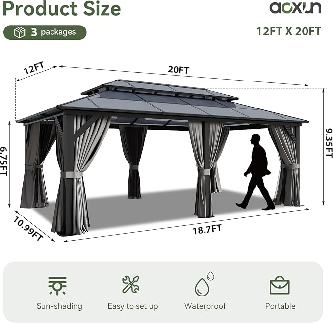 Aoxun 12'x20' Hardtop Gazebo - Image 4