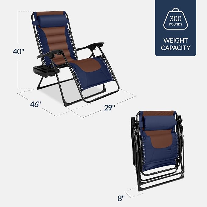 Best Choice Products Oversized Padded Zero Gravity Chair, Folding Outdoor Patio - Image 3