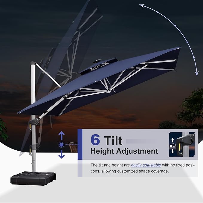 PURPLE LEAF Patio Umbrella 9' X 12' Double Top Solar LED Light, Support to - Image 8