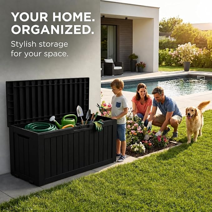 260 Gallon Resin Deck Box, Outdoor Toy Storage Box, Package Delivery Box - Image 4