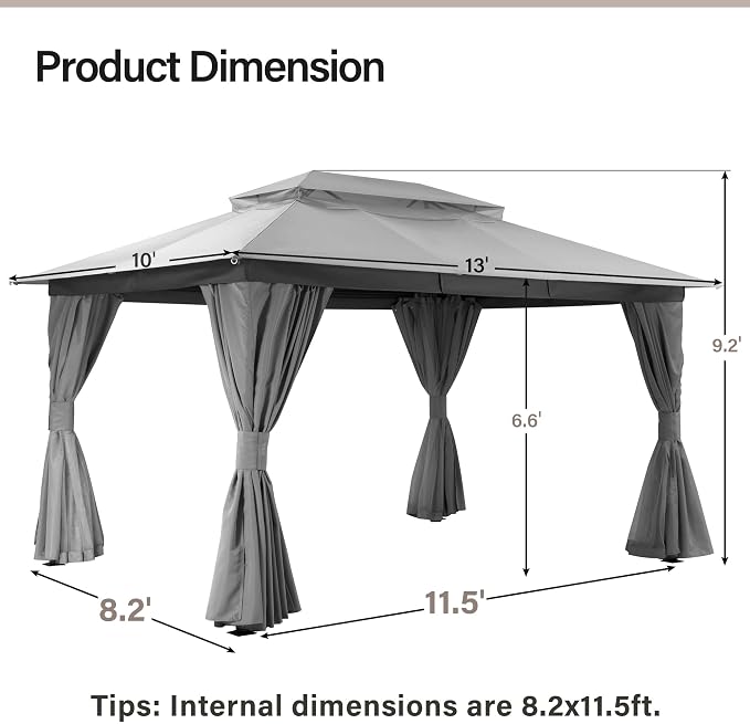 10'x13' Outdoor Gazebo with 50FT String Lights, Metal Heavy Duty Patio Canopy - Image 2