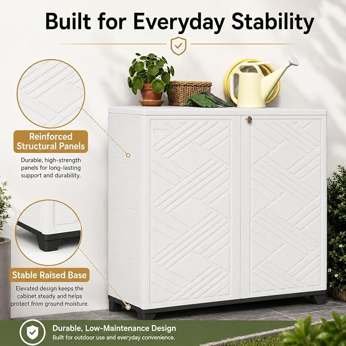 ADDOK Outdoor Storage Cabinet, 60 Gallon Waterproof Resin Patio Storage Cabinet - Image 5