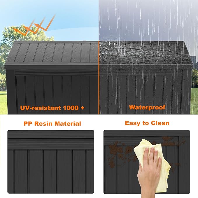 PatioZen 180 Gallon Resin Deck Box, Lockable Patio Outdoor Storage Box - Image 3