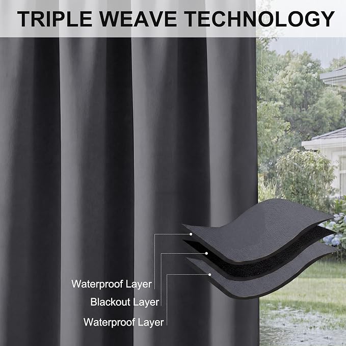 RYB HOME Outdoor Curtains for Patio Deck, Waterproof & Block Sunlight | Thermal - Image 6