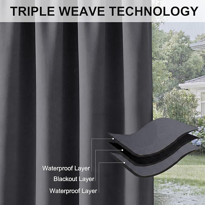 RYB HOME Outdoor Curtains for Patio Waterproof Privacy Thermal Insulated | - Image 7