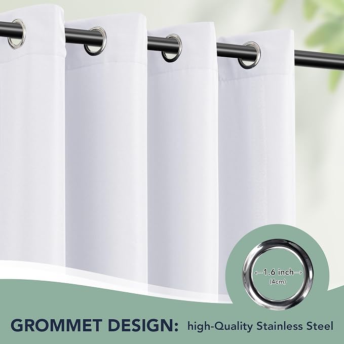 White Outdoor Curtains for Patio Waterproof, 8 Drape Panels | Privacy & - Image 6