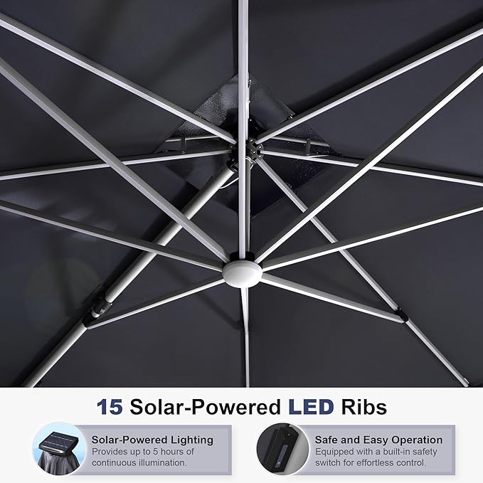 PURPLE LEAF Cantilever Umbrella 12ft Solar LED Light Double Top, Stays bright - Image 3
