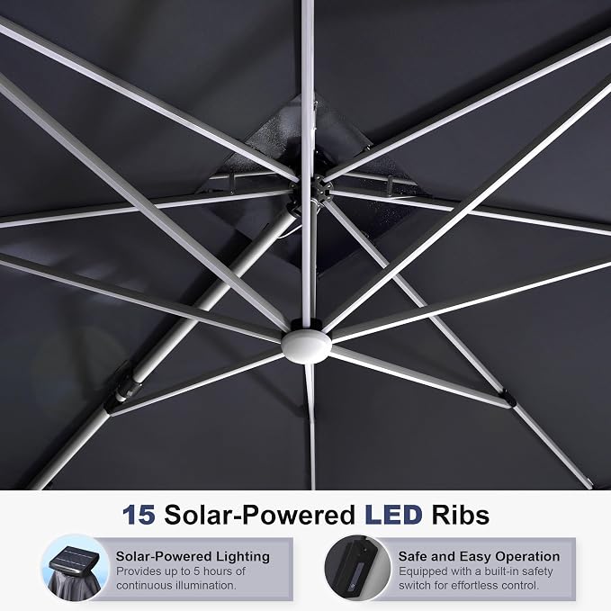 PURPLE LEAF Cantilever Umbrella 13ft Solar LED Light Double Top, Stays bright - Image 2