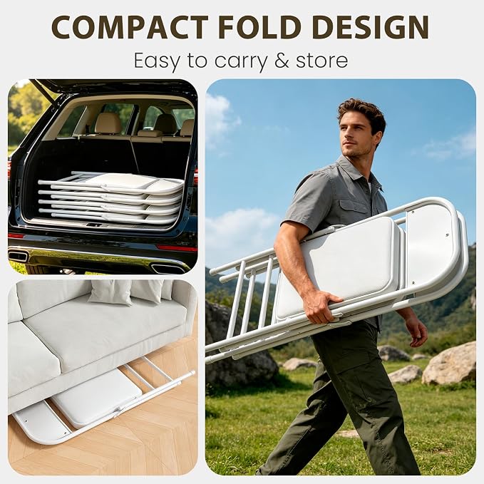 8 Pack Padded Folding Chairs, Portable Metal Foldable Chairs - Image 6