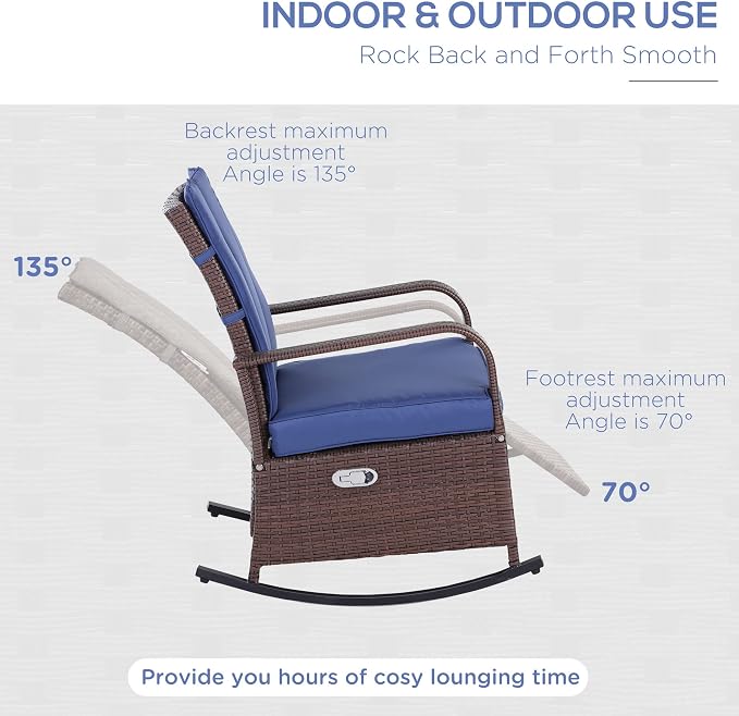Outsunny Wicker Outdoor Rocking Chair, Patio Recliner - Image 5