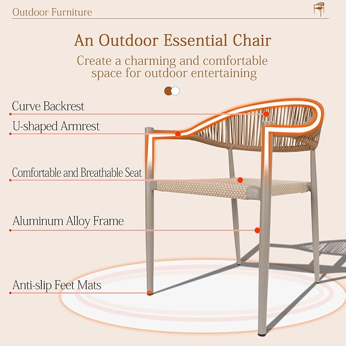 TWT Patio Dining Chairs Outdoor Stackable - Image 9