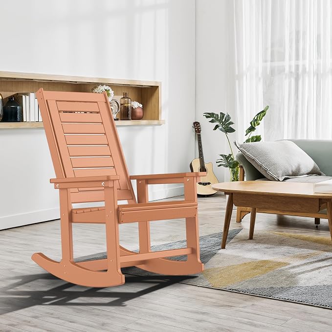 GREENVINES Oversized Outdoor Rocking Chairs Set of 4, HDPE Rocker, Teak | 21.7" - Image 2