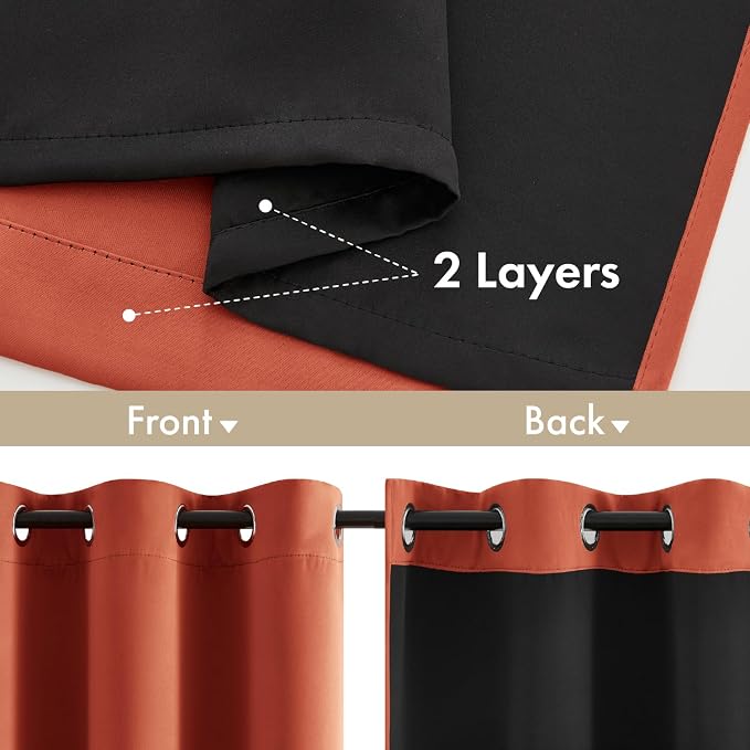 MIULEE Fall Burnt Orange 100% Blackout Curtains - Image 3