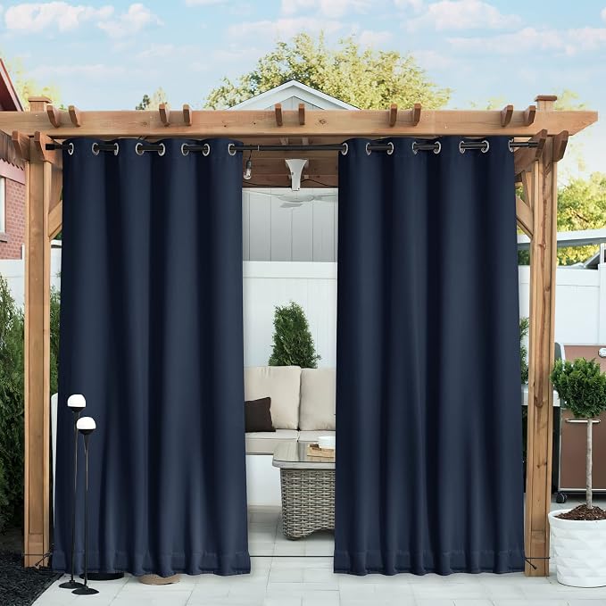 NICETOWN 2 Panels Outdoor Curtains Waterproof Fixed Bottom W52xL95 Navy | by NICETOWN