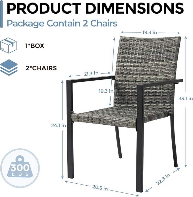 Stackable Patio Chairs Set of 2, Outdoor Wicker Dining Chairs, Space-Saving - Image 3