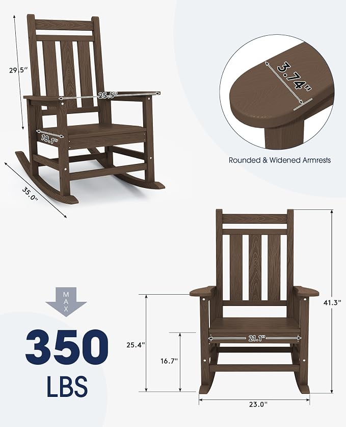 Oversized Outdoor Rocking Chair Set of 2, HDPE Patio Rockers - Image 3