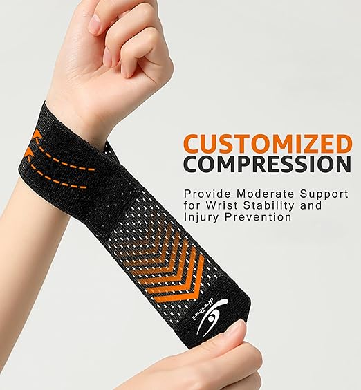 HiRui Wrist Compression Wraps, Wrist Brace Wrist Support for Sports, Mouse Hand, Mother's Hand, Carpal Tunnel Arthritis, Tendonitis - Premium Elastic & Breathable Mesh Fabric (Black, Large)