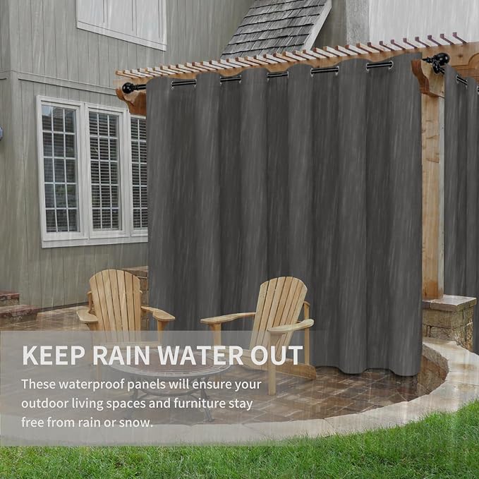 Easy-Going 100% Waterproof Outdoor Curtains 110x108 inch, Dark Grey | Windproof - Image 4