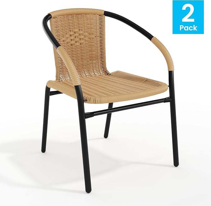 Flash Furniture Lila 2 Pack Beige Rattan Indoor-Outdoor Restaurant Stack Chair - Image 4