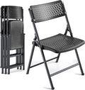 4-Pack Black Folding Chairs, Mesh Plastic Seat by HomePage