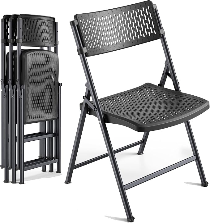 4-Pack Black Folding Chairs, Mesh Plastic Seat by HomePage