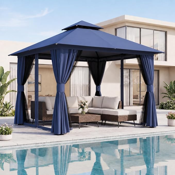 10'x10' Outdoor Gazebo, Heavy Duty Metal Frame Patio Canopy by LAUSAINTHOME