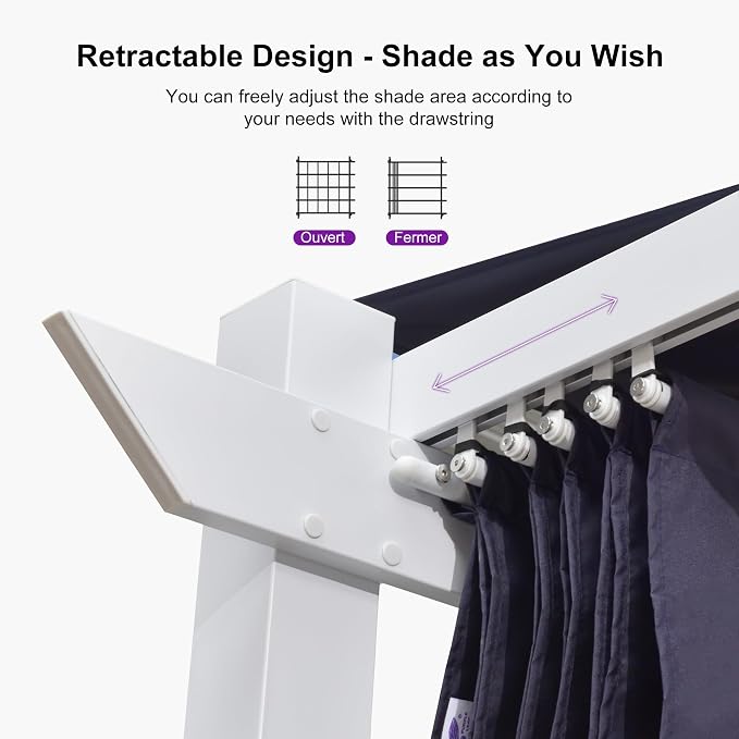 PURPLE LEAF Patio White Pergola 10' x 10' w/Light, Extra Canopy, aluminum frame - Image 4