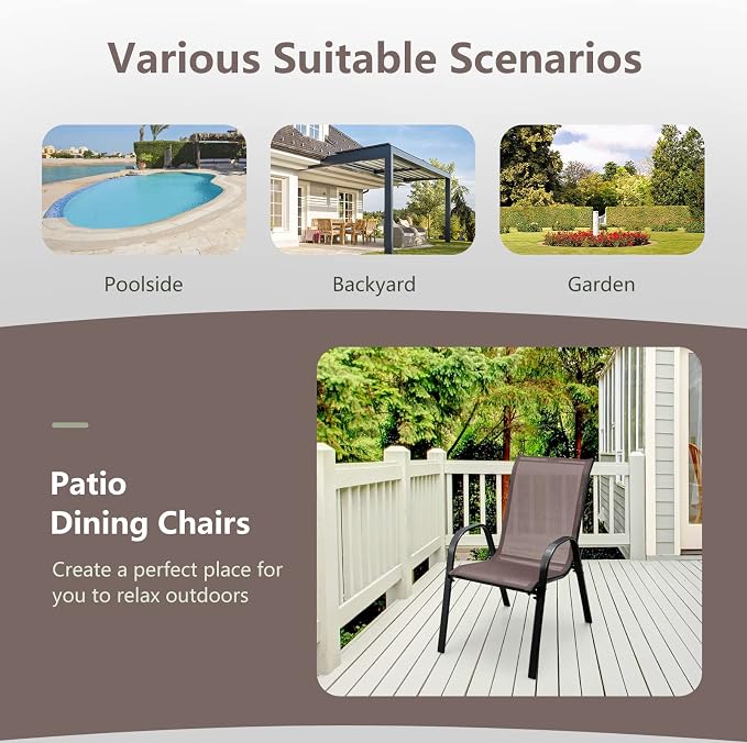 S AFSTAR Outdoor Chairs Set of 4, Stackable Patio Chairs - Image 6