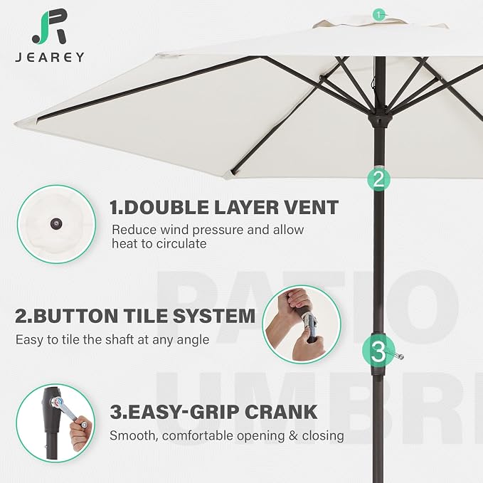 JEAREY 7.5 ft Outdoor Patio Umbrella, Table Umbrella, Cream White | 6 Sturdy - Image 5