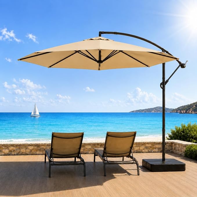 10FT Patio Umbrella with Base, Outdoor Umbrella Pool Umbrella Cantilever by Meulbaty