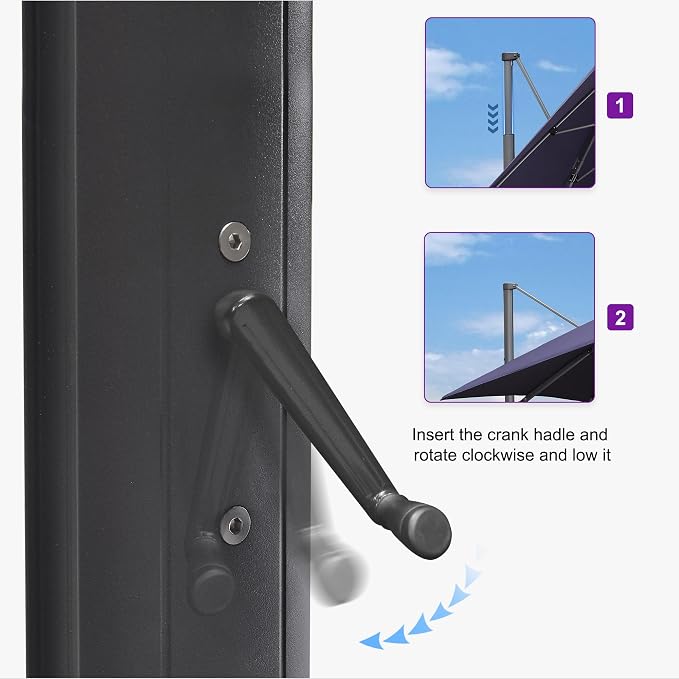 PURPLE LEAF Patio Telescopic Umbrella 11.5' x 11.5' Up Down Lifting Navy | - Image 4