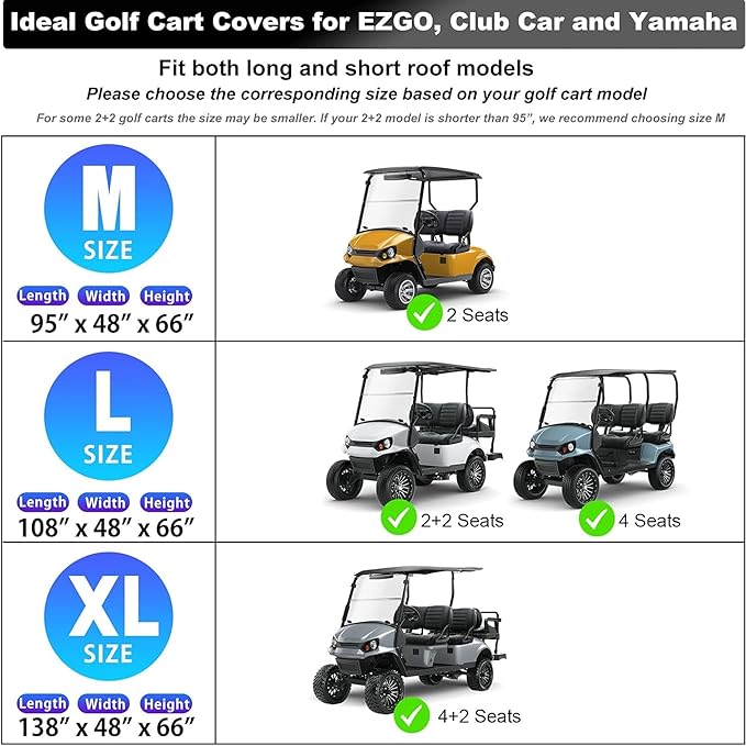 Rosefray Golf Cart Cover – Heavy-Duty 420D Oxford Fabric, Waterproof & Windproof Design – Fits Club Car, EZGO, Yamaha 2+2/4 Passenger Carts Black/Gray