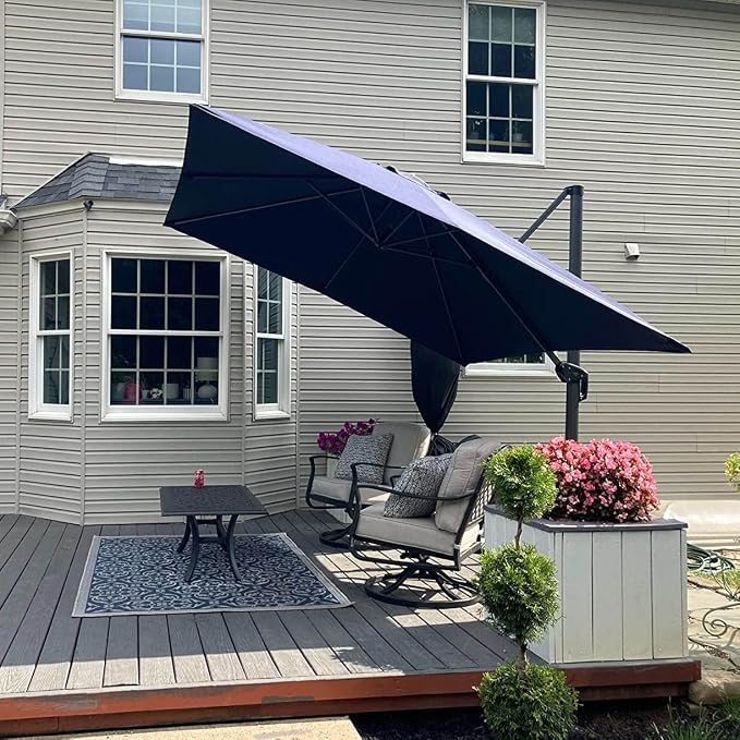 PURPLE LEAF Patio Umbrella Outdoor 10' x 10' Square Easy Assembly Navy | - Image 2