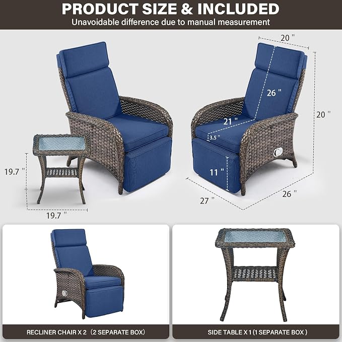 Versatile Outdoor Recliner Chair Set of 3 - Image 2
