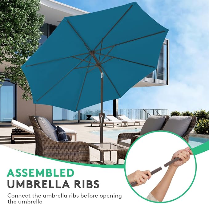 JEAREY 10 ft Outdoor Patio Umbrella w/Tilt and Crank, Lake Blue | 8 Sturdy Ribs - Image 4