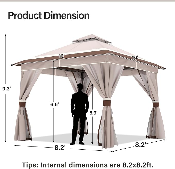 10'x10' Outdoor Gazebo with 50FT String Lights, Metal Heavy Duty Patio Canopy - Image 2