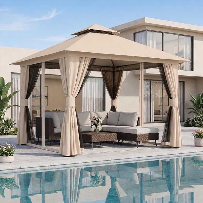 10'x10' Outdoor Gazebo, Heavy Duty Metal Frame Patio Canopy by LAUSAINTHOME