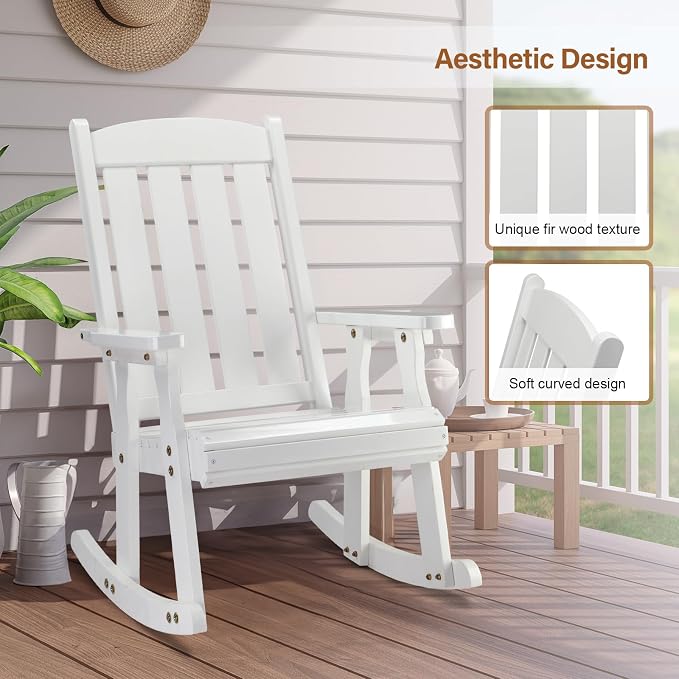 VINGLI Outdoor Rocking Chair, Heavy Duty 600 LBS Wooden Rocker, Weatherproof - Image 5
