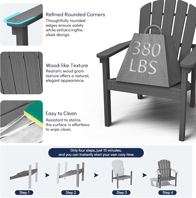 Stackable Adirondack Chairs, Compact All Weather HDPE, All-Weather - Image 6