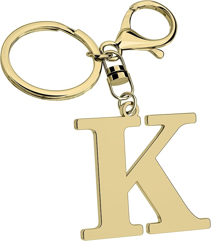 Stainless Steel Gold Letter A-Z Keychain for Women Men, Initial Letter Pendant with Key Ring, Charms for Key Backpack Bag