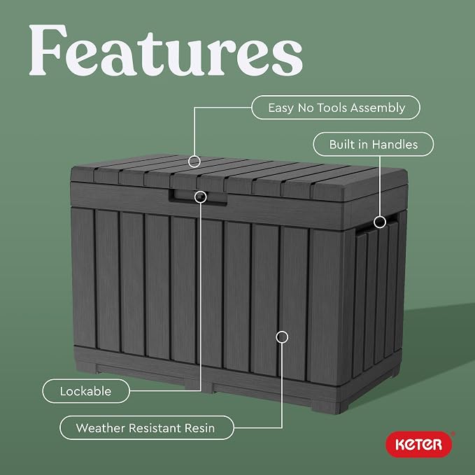 Keter Kentwood 50 Gal Outdoor Storage Box and Patio Side Table | Grey, - Image 3