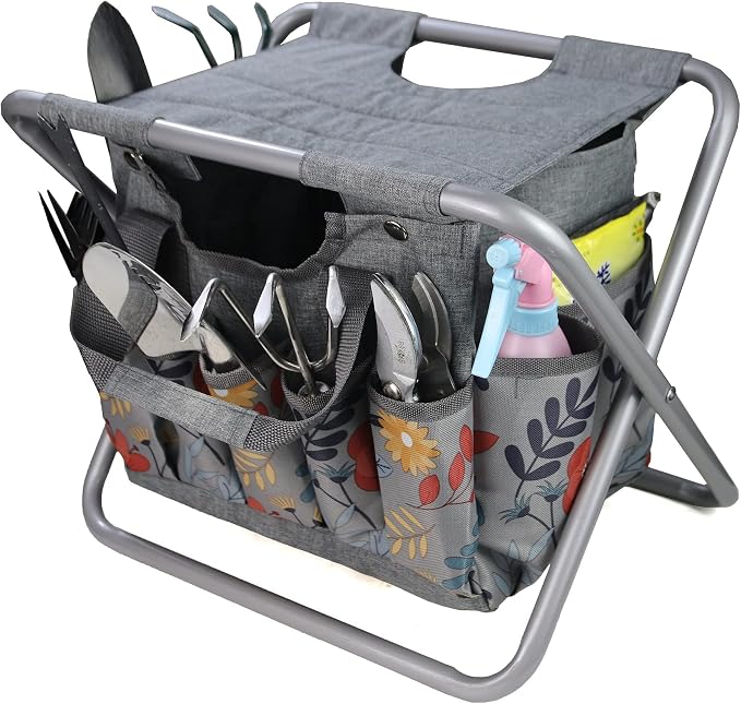 Folding Gardening Stool with Detachable Storage Tote Bag, Gardening Tools Set by MDSTOP