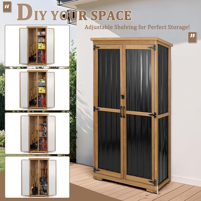 Outdoor Storage Cabinet Weatherproof, Wood & Metal Shed - Image 5