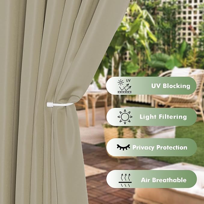 HolidayIdeas Outdoor Curtains for Patio Waterproof 6 Pcs 54x95 Inch Taupe | - Image 3